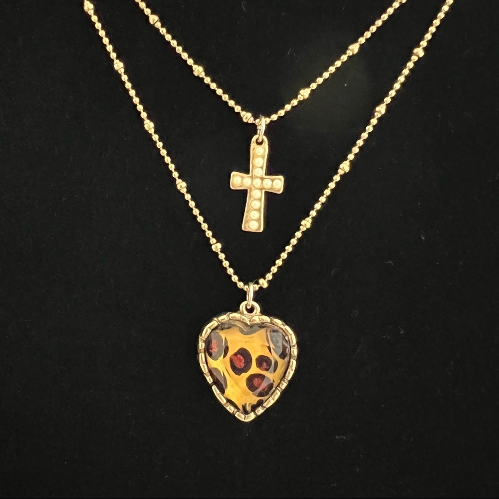 Betsey Johnson leopard heart and cross nec… - Picture 3 of 11